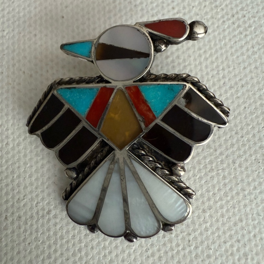 Multicolor Inlay VintageThunderbird Brooch